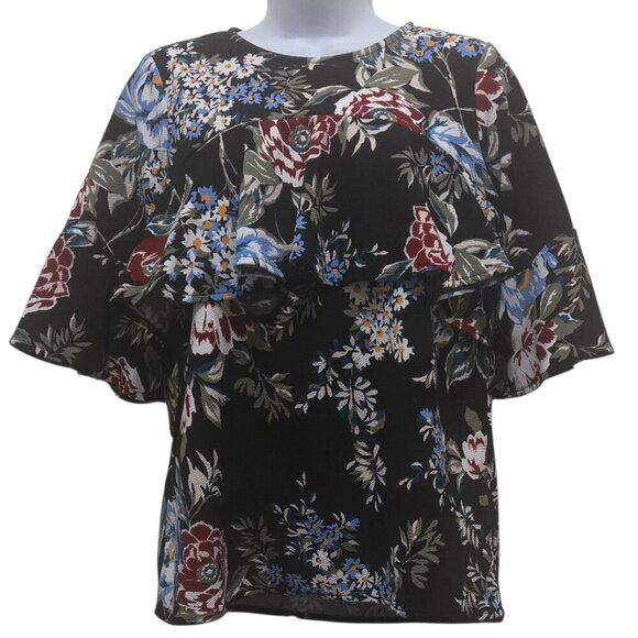 Jules & Leopold Ruffle Bell Sleeve Stretch Top Sz M - Picture 1 of 12